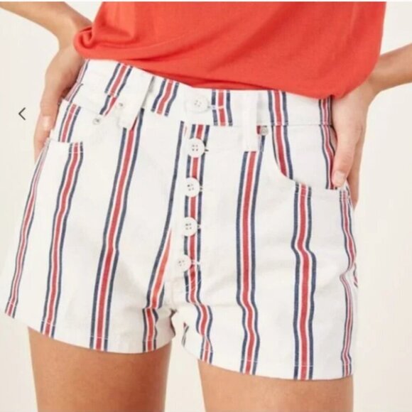 Reformation Charlie High Rise Grenada Red White & Blue Striped Denim Shorts 31 - Picture 1 of 10